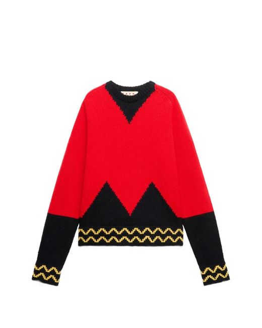 Marni Red Geometric-Intarsia Sweater for men
