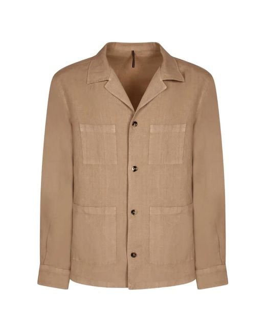 Dell'Oglio Brown Pocket-Detail Button-Down Linen Shirt for men