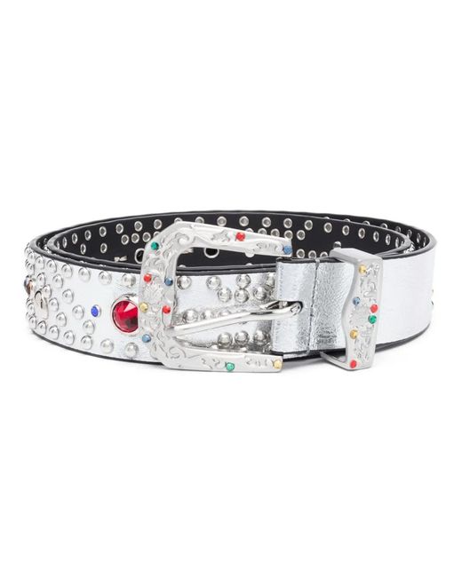 HTC White Crystal-Embellished Leather Belt