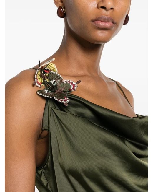Blumarine Green Butterfly-Appliqué Cowl-Neck Dress