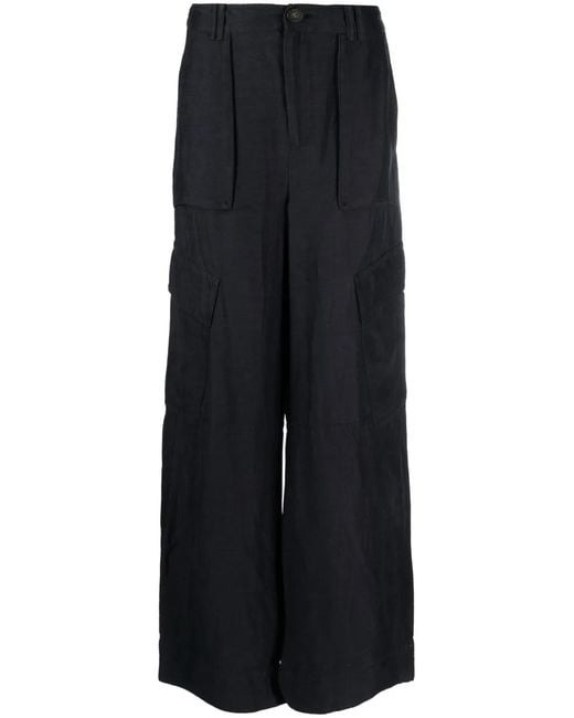 Vince Black Wide-Leg Linen Trousers