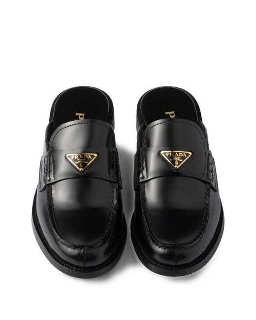 Prada Black Brushed Leather Mules