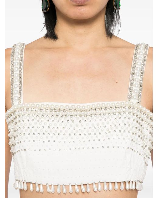 Elisabetta Franchi Natural Pearl Trimmed Cropped Vest