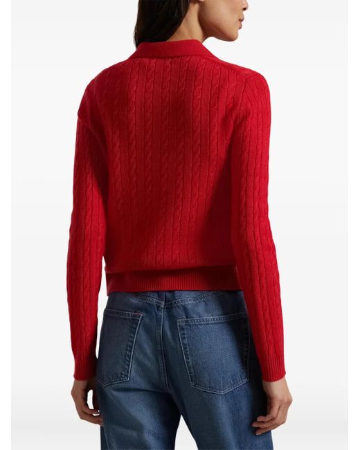 Polo Ralph Lauren Red Cable-Knit Polo Cardigan