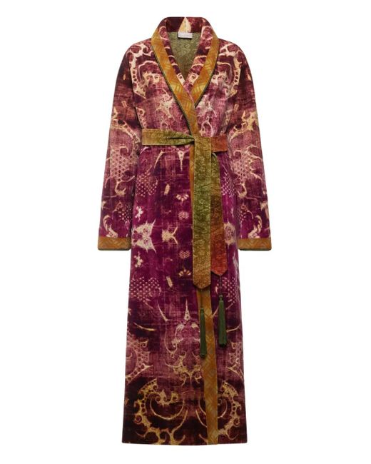 Pierre Louis Mascia Red Damask-Print Velvet Robe