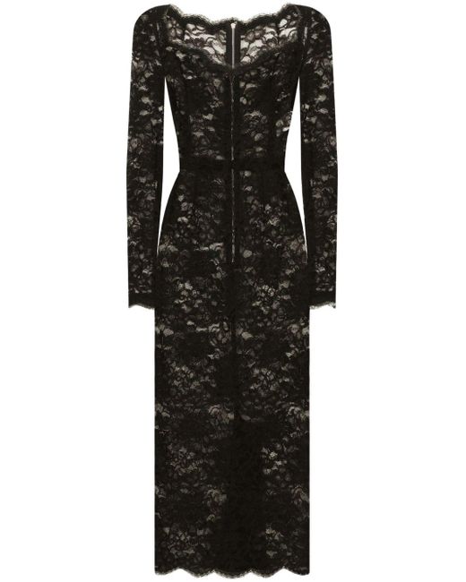 Robe en dentelle à coupe mi-longue Dolce & Gabbana en coloris Black