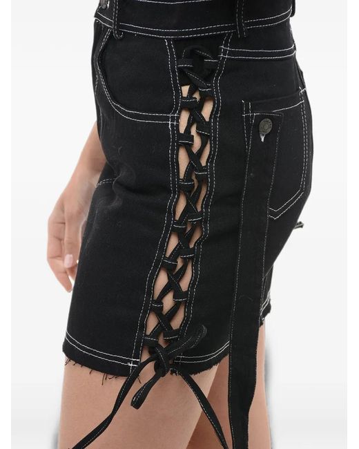 Julfer Black Lace-Up Mini Skirt