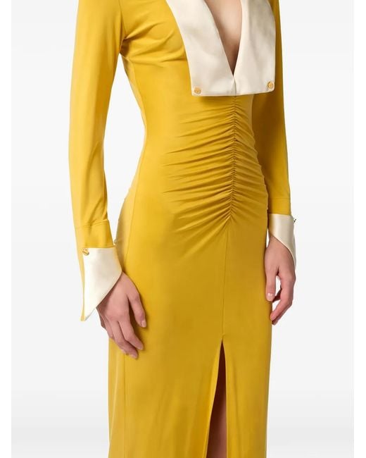 Elisabetta Franchi Metallic Wide-Lapels Slim-Fit Maxi Dress