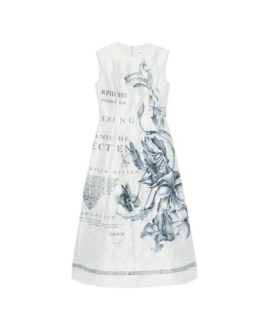 Erdem White Floral-Print Crinkled-Satin Midi Dress
