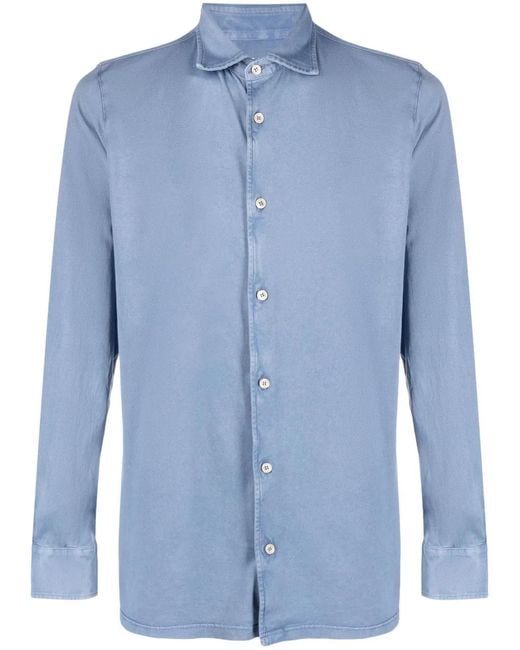 Fedeli Blue Long-Sleeve Cotton Shirt for men