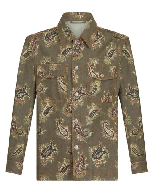 Etro Green Jacquard Cotton Jacket for men