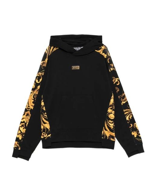 Versace Jeans Couture Black Baroque-Print Panelled Hoodie for men