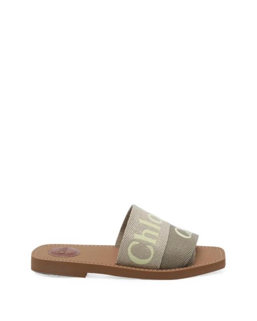 Chloé White Woody Square-Toe Flat Sandals