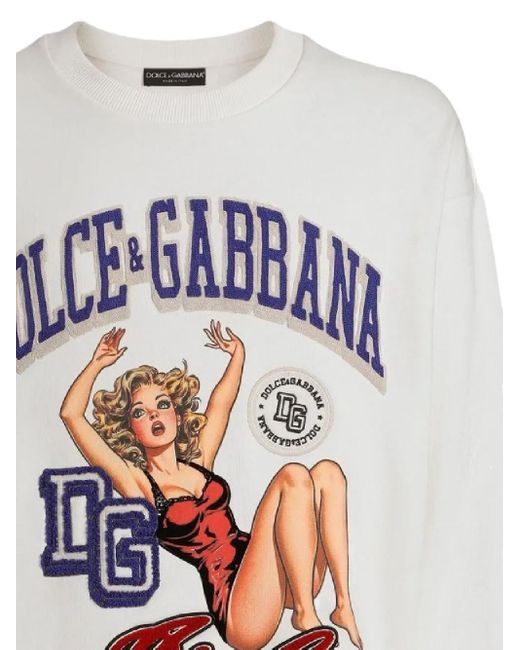 Dolce & Gabbana Gray Cotton Graphic-Print Sweatshirt