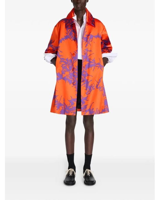 Dries Van Noten Orange Printed Button Coat for men