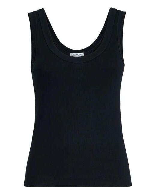 Brunello Cucinelli Black Monili-Detail Ribbed Top