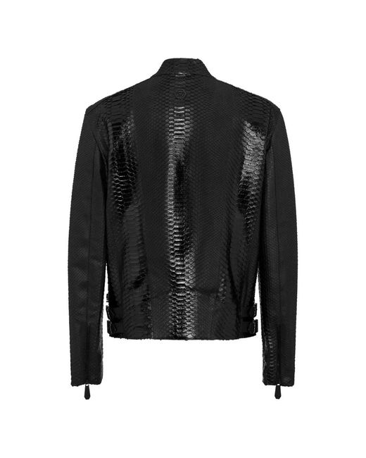 Philipp Plein Black Python Leather Biker Jacket for men