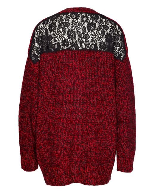 Essentiel Antwerp Red Lace-Insert Button Cardigan