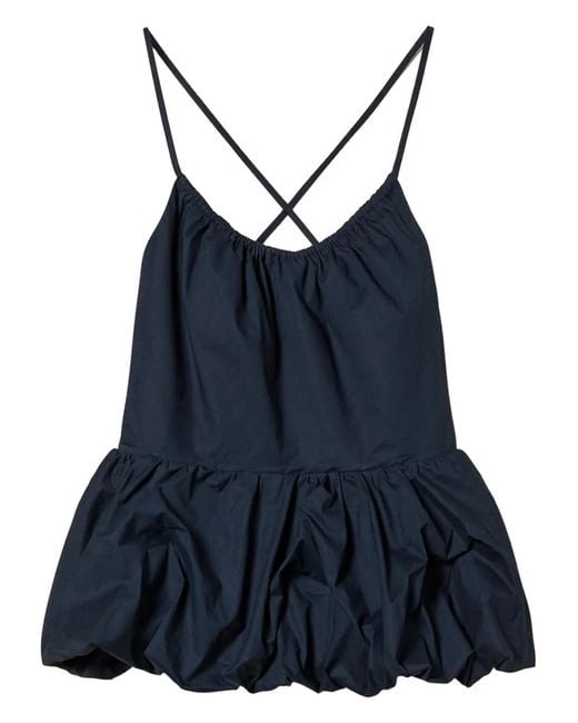 Twinset Blue Poplin Flounce Top