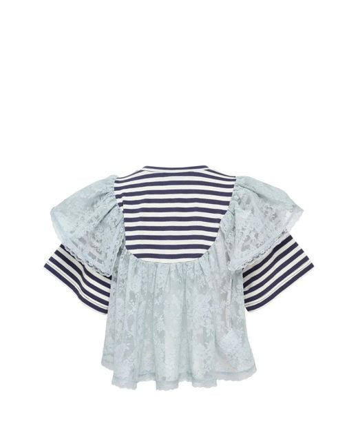 Pushbutton White Striped Lace Top