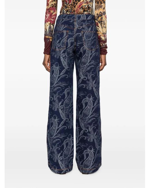 Etro Blue Paisley-Print Jeans
