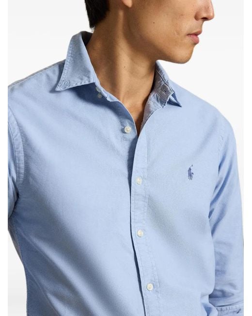 Polo Ralph Lauren Blue Slim Fit Garment-Dyed Oxford Shirt for men