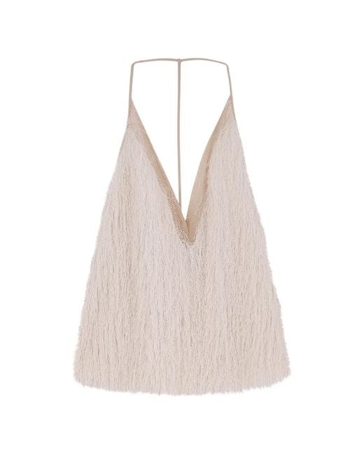 Alysi White V-Neck Fringed Top
