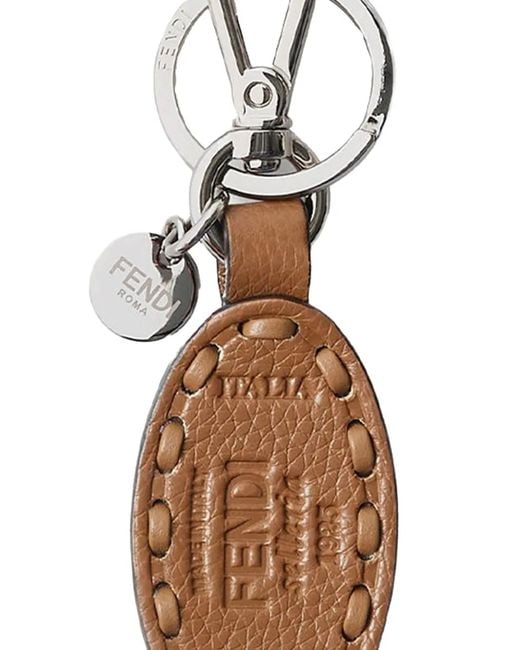 Fendi White Oval-Frame Leather Keyring for men