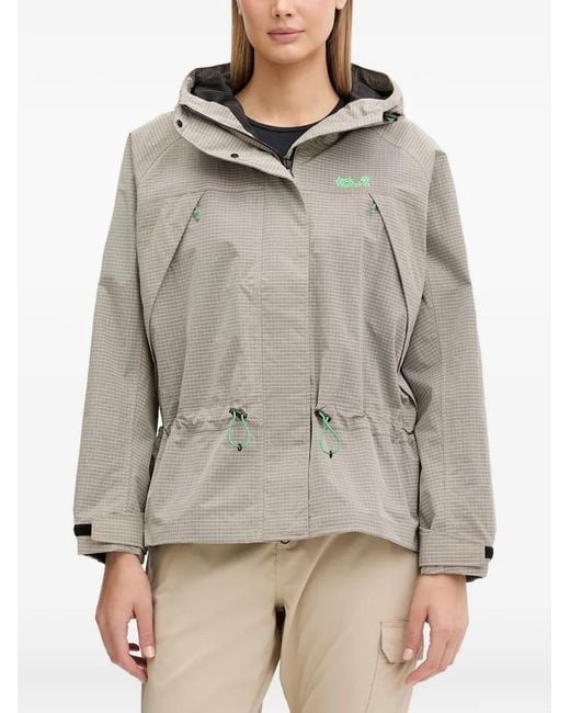 Jack Wolfskin Gray Find The Wild 2L Grid-Pattern Hooded Jacket