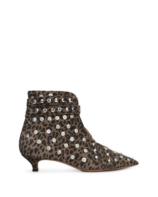 Alchimia White Leopard-Print Studded Ankle Boots