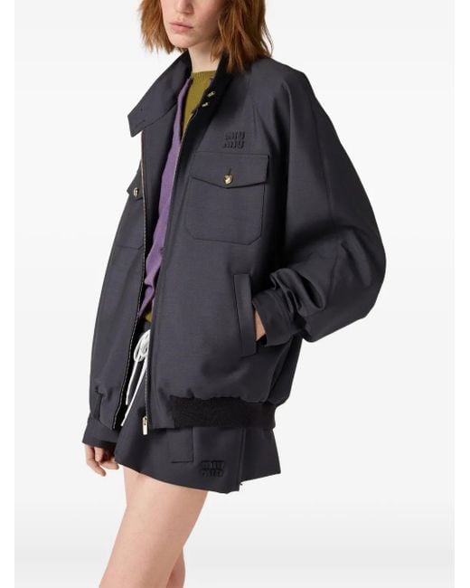 Miu Miu Black Gerippte Strickjacke Mit Logo-Stickerei