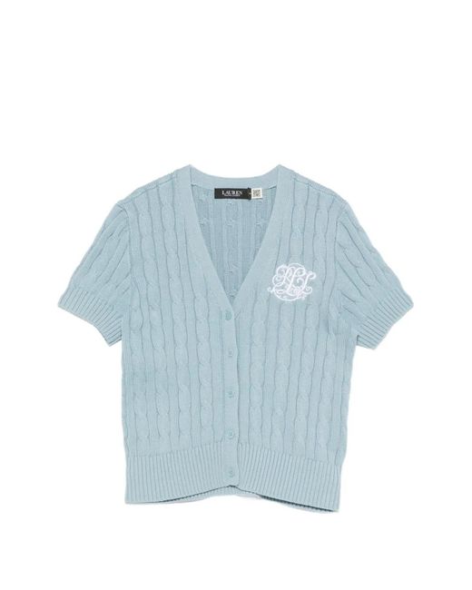Ralph Lauren Blue Cable-Knit Logo-Embroidered Cardigan