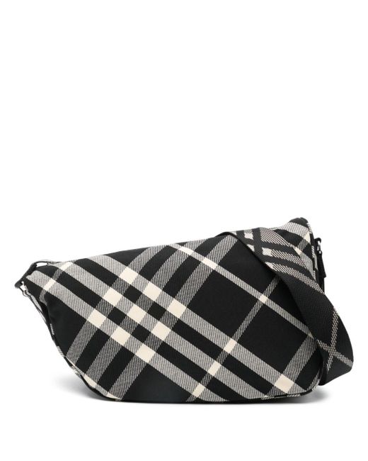 Burberry Black Large Shield Checked Messenger Bag for men