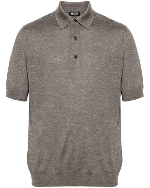 Zegna Gray Speckle-knit Polo Shirt for men