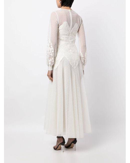 Elie Saab White Floral-lace Tulle Maxi Dress