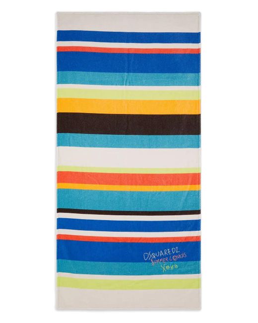 DSquared² Summer Lovers Sunset Handdoek Met Geborduurde Strepen in het Blue