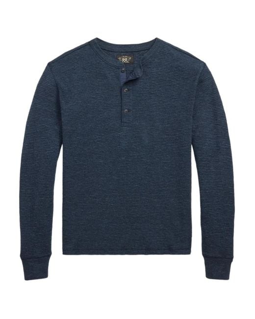 RRL Blue Henley Cotton T-Shirt for men