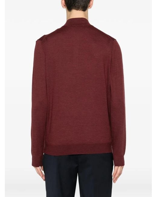 Corneliani Red Zip-Up Mock-Neck Sweater for men