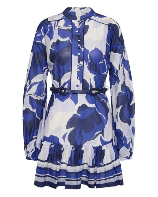 Rebecca Vallance Blue Paros Floral-Print Belted Mini Dress