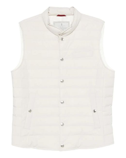 Brunello Cucinelli White Nylon Down Vest for men