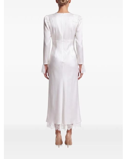 POST MERIDIEM White Lace-Trim Fitted Midi Dress