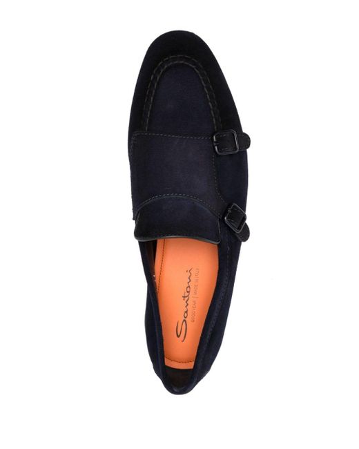 Santoni Black Suede Monk Shoes for men