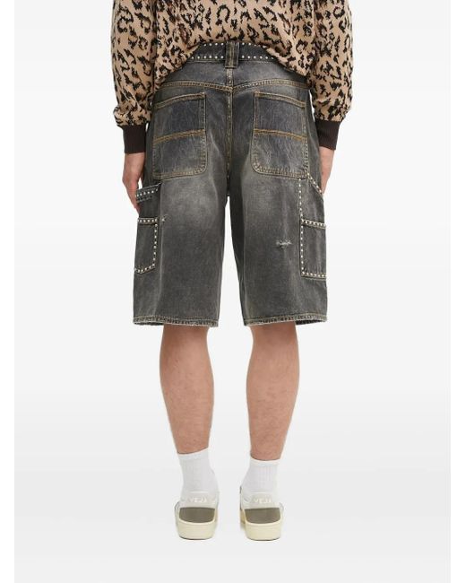 A Bathing Ape Gray Studded Denim Shorts for men