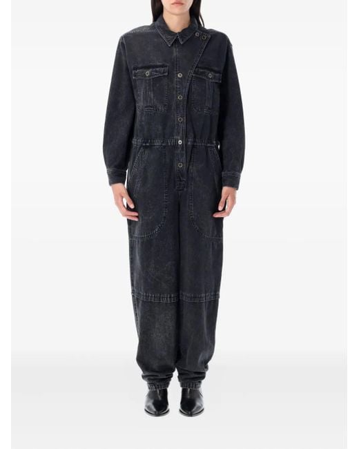 Isabel Marant Blue Buttoned Flap-Pocket Jumpsuit