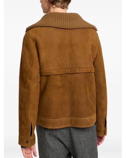 メンズ Yves Salomon Knitted-collar Suede Jacket Brown