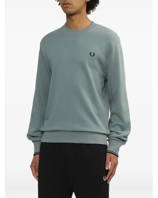 Fred Perry Blue Embroidered-Logo Crew Neck Sweatshirt for men