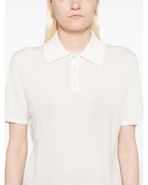 Theory White Gestricktes Poloshirt