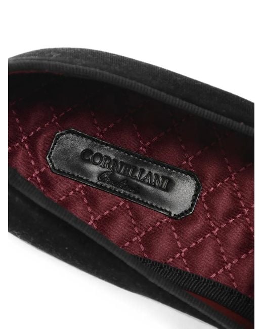 Corneliani Black Embroidered Velvet Loafers for men