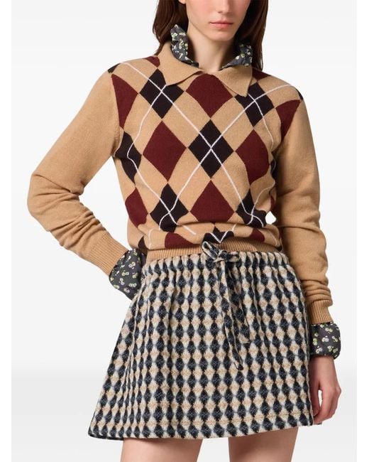 MSGM Pink Argyle-Pattern Polo-Collar Sweater