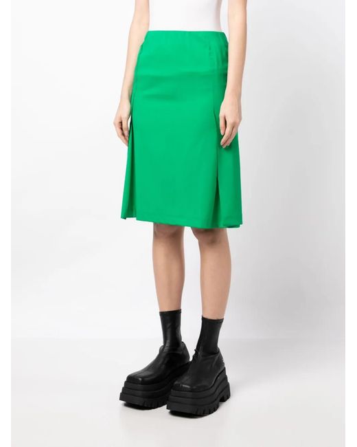 Raf Simons Green Pleated-Panel Midi Skirt